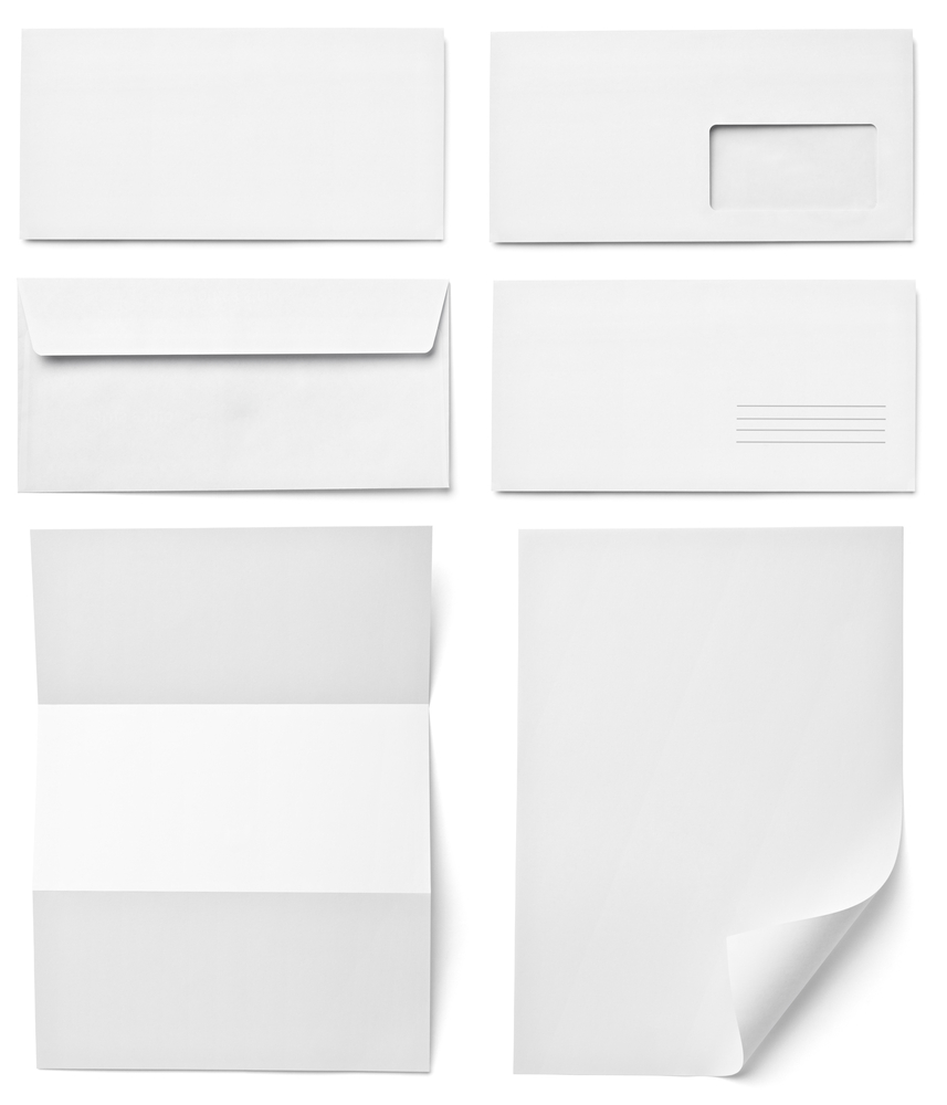 collection of various  blank white paper on white background. each one is shot separately